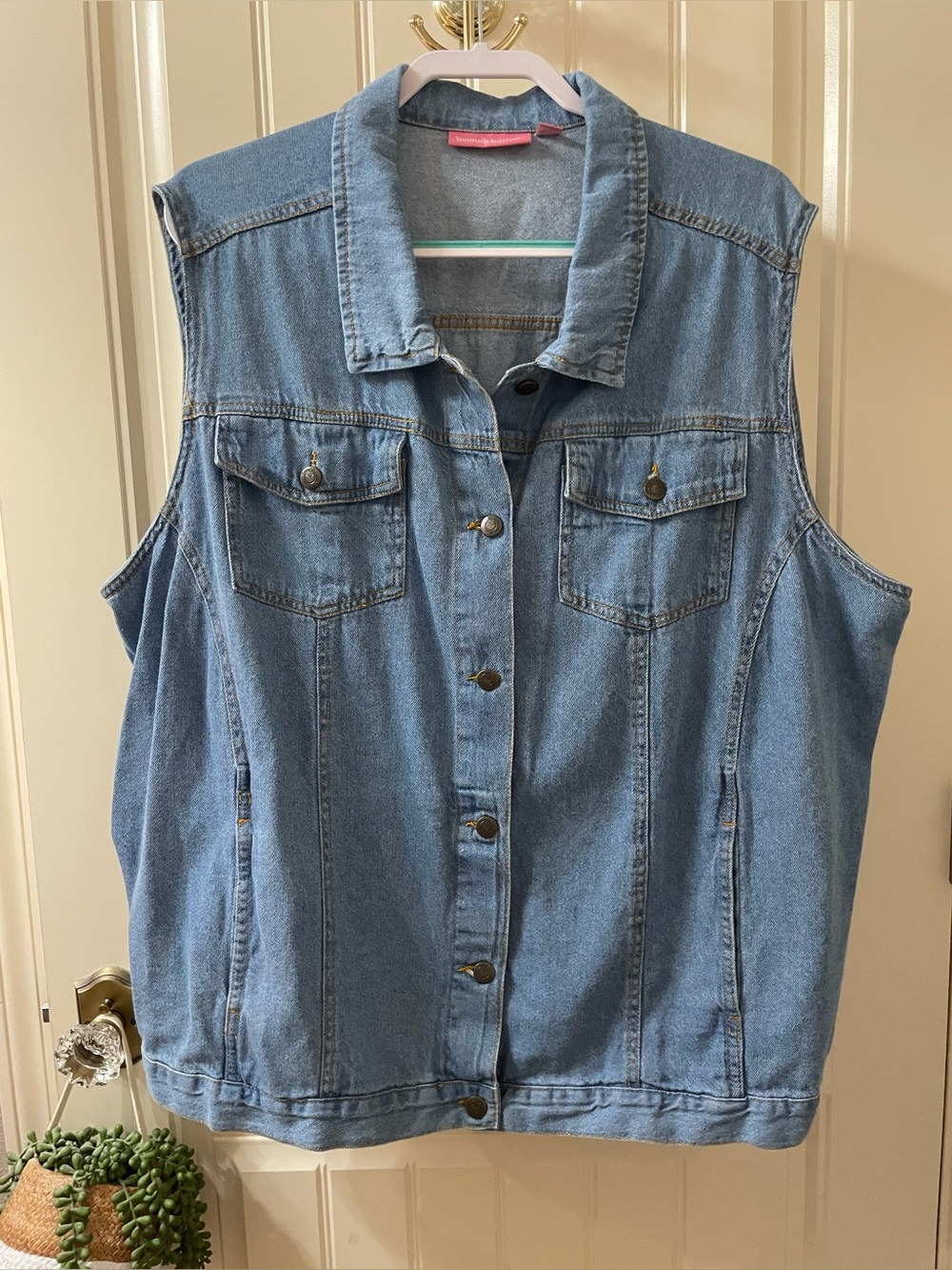 Woman Within Light Blue Denim Vest with Pink Label